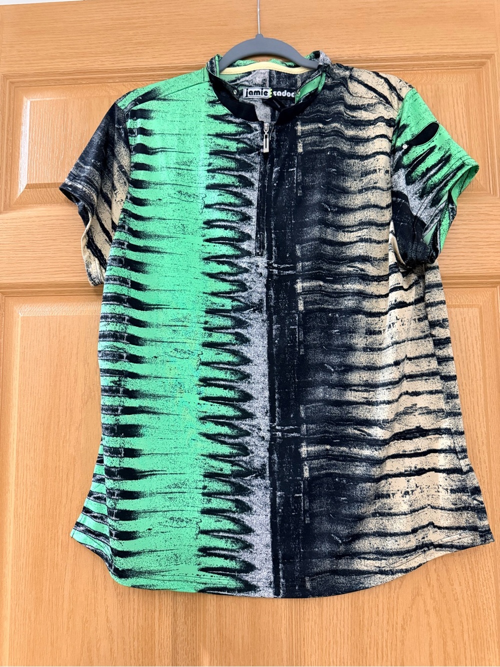 Jamie Sadock Black & Green Zip-Front Golf Top